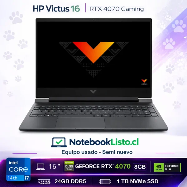 Notebook Hp Victus16 Intel I7 14th RTX4070 1TB NVMe 24gb DDR5 (Usado semi nuevo)