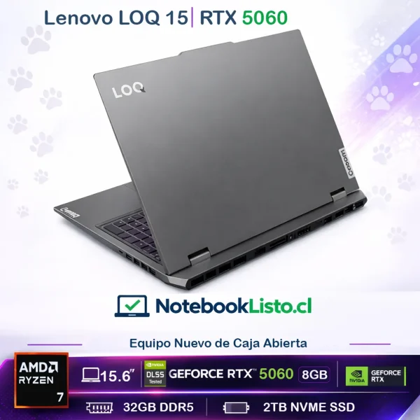 Notebook Lenovo Loq 15 Rtx 5060 Ryzen 7 250 32gbddr5 2tbnvme Gris (Nuevo con caja abierta)