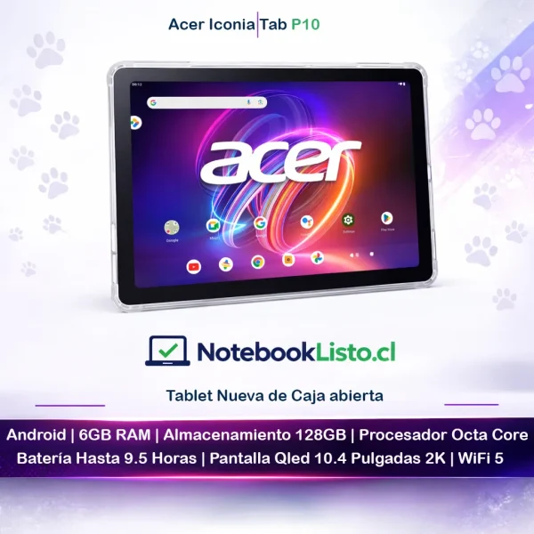 Acer Iconia Tab P10tablet 10.4 Qled 6gb Ram | 128gb | Funda (Nuevo con caja abierta)