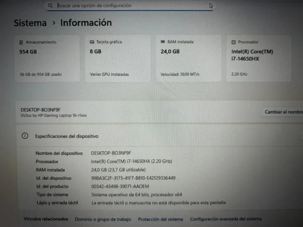 Notebook Hp Victus16 Intel I7 14th RTX4070 1TB NVMe 24gb DDR5 (Usado semi nuevo)