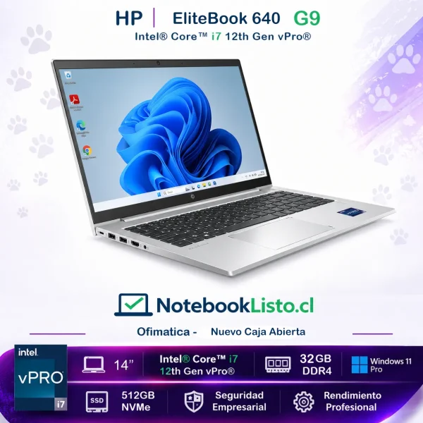 HP i7 G9 32GB Notebook Hp Elitebook 640 G9 I7 12th Vpro 32gb 512gb (Nuevo con caja abierta)