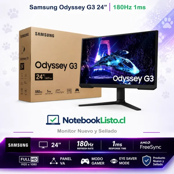 Monitor Gamer Samsung Odyssey G3 24, 180hz, 1ms, Freesync Color Negro (Sellado) Monitor Gamer Samsung Odyssey G3 24, 180hz, 1ms, Freesync Color Negro (Sellado)