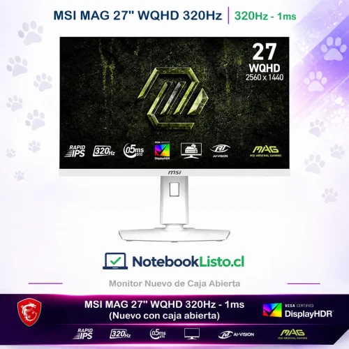 Monitor MSI con pantalla de 27" 320Hz 220V y resolución WQHD (Nuevo con caja abierta)