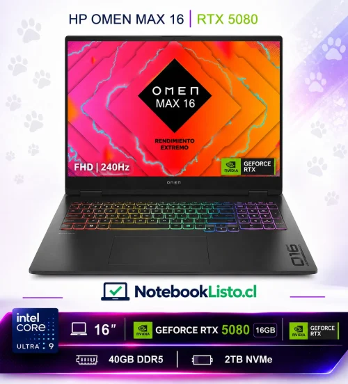Notebook Omen Max 16 Intel Ultra 9 Rtx 5080 16vram 40gb 2tb (Nuevo con caja abierta)