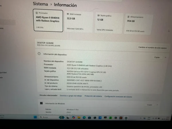 Roq strix g16 Notebook Roq Strix G16 Ryzen 9 Rtx 5070ti 12vram 32gb 1tb (Nuevo con caja abierta)
