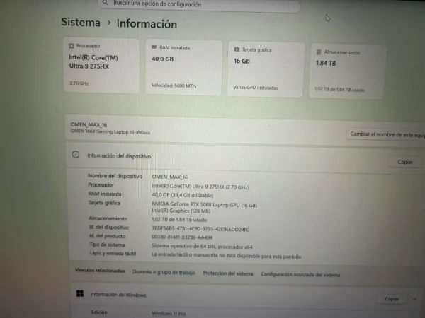 OMEN MAX 16 Notebook Omen Max 16 Intel Ultra 9 Rtx 5080 16vram 40gb 2tb (Nuevo con caja abierta)