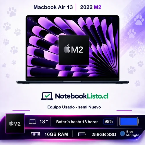 Macbook Apple Air 13 Chip M2 2022 16gb 256gb Ssd Midnight