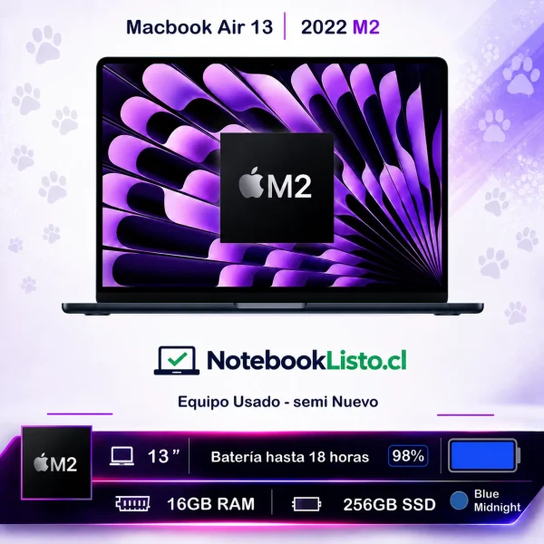 Macbook M2 16gb midnight 98% Macbook Apple Air 13 Chip M2 2022 16gb 256gb Ssd Midnight
