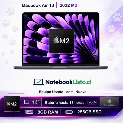 Macbook M2 8gb gris_95% Macbook Apple Air 13 Chip M2 2022 8gb 256gb Ssd gris espacial