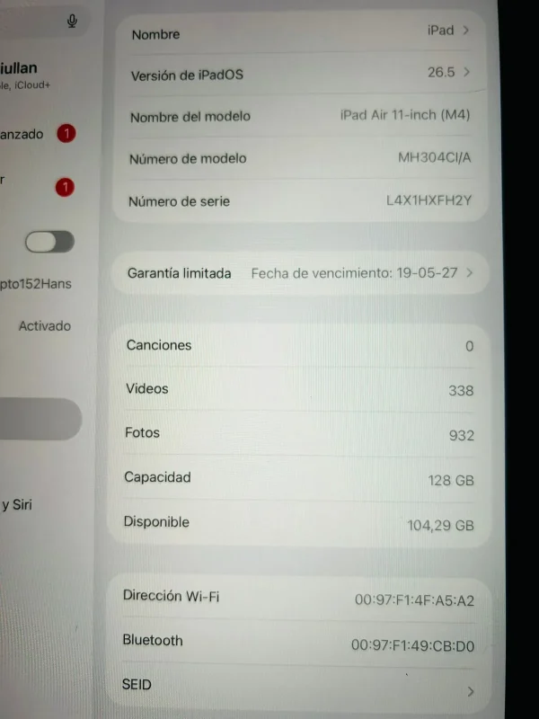 WhatsApp Image 2026-09-02 at 20.40.07 (3) Ipad Air 11 M4 Wifi 12GB RAM 128GB almacenamiento Color Gris Espacial (Nuevo con caja abierta)